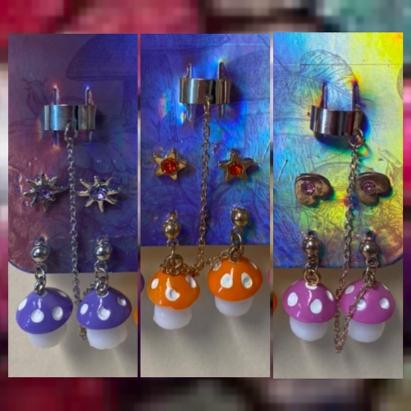 🆕 Pastel Mushroom Cuff Earring Set - Picture 9 of 9